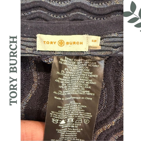Tory Burch Textured Wool Blend Knit Long Sleeve Sweater Metallic Thread – Small - Picture 7 of 7